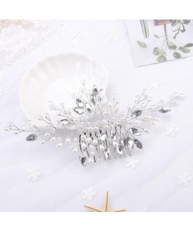 Kercisbeauty Handmade Wedding Crystal Hair Combs with Pearls - Rustic Bridal Headpiece (Silver) - Buy Online on GoSupps.com