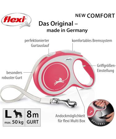 Flexi Retractable Leash New Comfort - Red - Large 8m | International Shipping Available - Buy Online on GoSupps.com