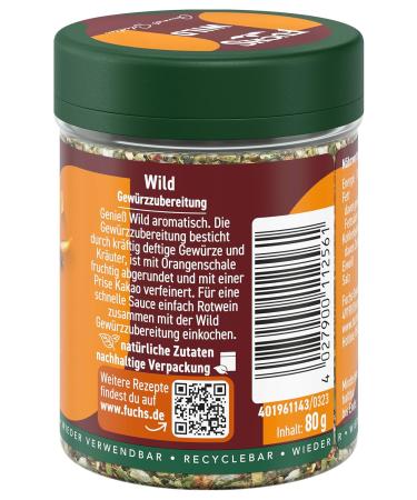 Fuchs Gourmet Selection Wild Spice Salt - Refillable Game Seasoning & Vegan Spice 80g - Buy Online on GoSupps.com