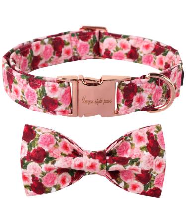 Unique Style Paws dog collar red pink peony dog collar adjustable comfortable cotton fly collar for young girls dogs fly collar with metal buckle l neck 16-24in l peonies