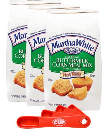 Martha White Self-Rising Buttermilk White Corn Meal Mix 32 Ounces (Pack of 3) with By The Cup Swivel Measuring Spoon - Buy Online on GoSupps.com