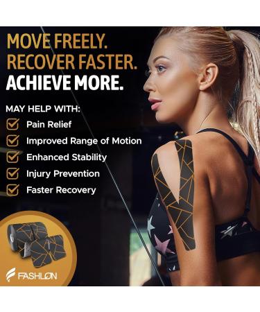 FASHLON PRO Synthetic Kinesiology Tape (2 Rolls 40 Precut Strips Ultra-Breathable Synthetic Fabric Safe for Sensitive Skin) Elastic Bandages Hypoallergenic K Tape Kinesiology Therapeutic Tape Waterproof Premium Sports Tape Athletic Tape Physio Tape (Night - Buy Online on GoSupps.com