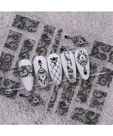 JMEOWIO 3D Embossed Black White Flower Nail Art Stickers - Self-Adhesive 5D Leaves Lace Decals | 4 Sheets Nail Design Accessories for Stunning Nail Art - Buy Online on GoSupps.com