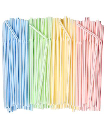 400 Pack Flexible Disposable Plastic Drinking Straws - 7.75" High - Assorted Colors Striped Assorted Colors - 400