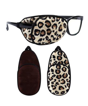 eZAKKA Eye Patches for Adults, Eye Patch for Glasses Silk Patch for Lazy Eye Amblyopia Strabismus and After Surgery (Brown+Leopard) Brown + Leopard