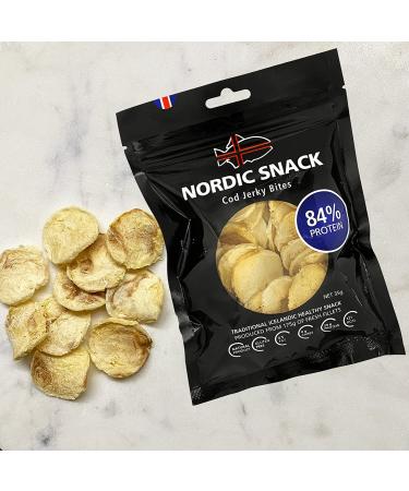 Wild Caught Freeze Dried Cod Bites (Hardfiskur) Jerky | High Protein Nordic Snack (35g Resealable Bag) - 10 Pack - Buy Online on GoSupps.com
