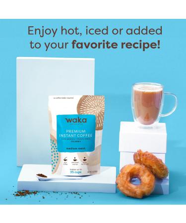 Waka Instant Coffee - 100% Arabica Colombian Medium Roast No Sugar Freeze Dried Granules 35 Cups Perfect for Hot & Iced Coffee - 3.5oz Bulk Bag - Buy Online on GoSupps.com