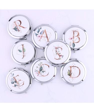 wadbeev Silver Bulk Alphabet Compact Mirrors Your Initial Monogram Bridesmaid Proposal Bachelorette Gifts  Set of 5 6 8 10