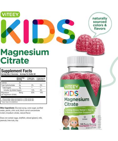Kids Magnesium Citrate Gummies 120 Count Chewable Supplements for Sleep Aid, Calm Mood & Muscle Relaxation Raspberry Flavor - Buy Online on GoSupps.com
