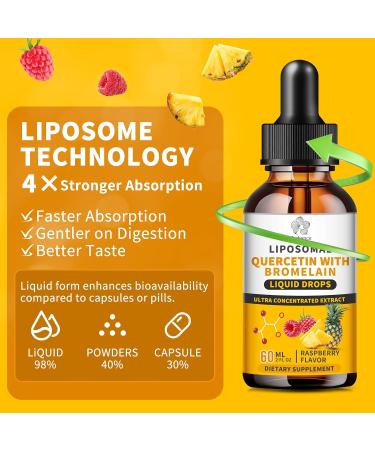 Liposomal Quercetin with Bromelain Liquid Drops - Higher Absorption Than Capsules & Pills Quercetin Supplements 700mg w. Bromelain Elderberry Zinc Vitamin C for Immune Heart Antioxidant Support 2 Fl Oz - Buy Online on GoSupps.com