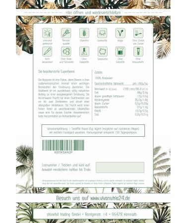 Vivanutria Acai Powder 1kg - Organic Acai Berries Smoothie & Muesli Topping | Raw Food Vegan No Additives - Buy Online on GoSupps.com