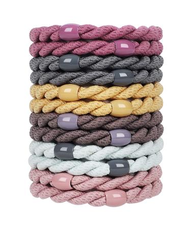 COZEASY 12 pcs Assorted Elastic Hair Ties  No-Metal Gentle Secure Hold Ponytail Holders  No Damage or Snagging Braided Hair Bands  Perfect for Girls and Women with Thick or Curly Hair (Multicolor 17) 2. Cherry  Grey  Yel...