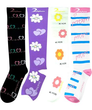 Buy 4 Pair Large/X-Large Colorful Compression Socks 15-20 mmHg - Extra Soft Knee-High Support for Nurses Running & Travel | Celebrate Mom Collection - Buy Online on GoSupps.com