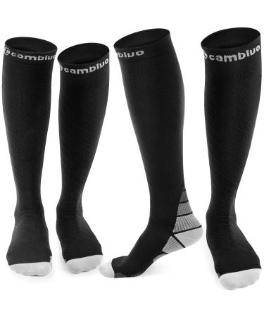 Cambivo compression stockings women and men 2 pairs compression socks support stockings for running sports flight travel cycling S-M black & gray