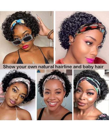 VRZ Short Curly Headband Wig | Human Hair Pixie Cut Bob Half Wig 1B-6inch | 150% Density Natural Black | Glueless Wigs for Black Women - Buy Online on GoSupps.com