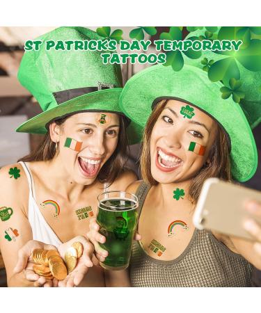 St. Patrick's Day Glitter Tattoos - Shamrock & Four Leaf Clover Temporary Tattoos for Men, Women, Kids - Irish Party Decor & Accessories - Buy Online on GoSupps.com