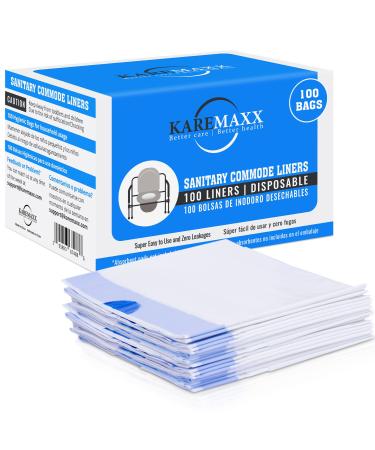 KAREMAXX Commode Liners Disposable 100 Pack Universal Fit - Leak Proof Portable Toilet Bags for Adult with Strong Drawstring - Ideal for Clean & Hygienic Experience (No Absorbent Pads Included)