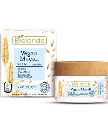 Bielenda Vegan Muesli - Effect Deeply Moisturized Nourished Satin Soft And Healthy Glow Skin - Vegan Muesli Moisturizing Cream Oats + Wheat + Coconut Milk - 50 ml