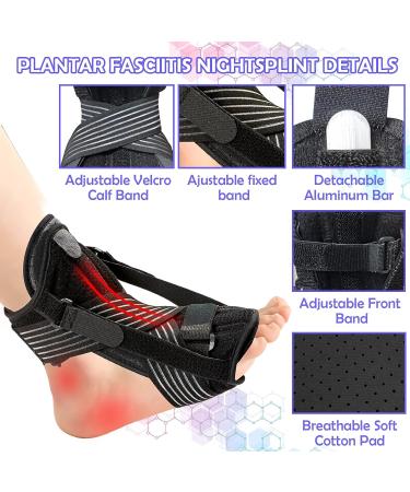 2 Pack Plantar Fasciitis Night Splint Brace with Memory Foam Pad for Men & Women - Relief from Achilles Tendonitis, Arch Pain, Foot Drop, and Heel Support - Buy Online on GoSupps.com