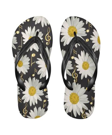 Mnsruu Gold Musical Note Daisy Flip Flops Flip Sandals Home Slippers Hotel Spa Bedroom Travel XL for Men Women