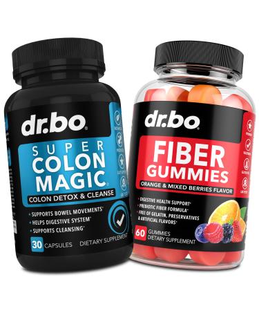 DR. BO Fiber Gummies & Colon Cleanse Supplements - Tasty Gummy Prebiotic Fiber Supplement - Super Colon Magic Bowel Movement Support for Gut & Stomach Cleansing