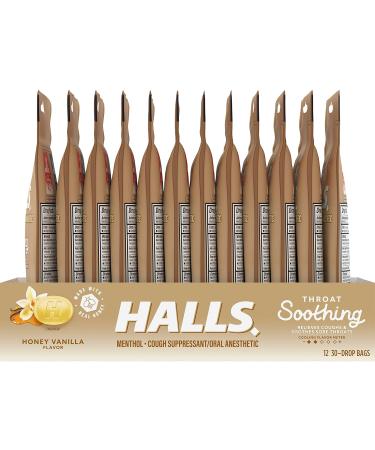HALLS Throat Soothing Honey Vanilla Cough Drops - 12 Bags (360 Drops) - Buy Online on GoSupps.com