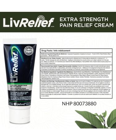 LivRelief Extra Strength Chronic Angry Pain Relief Cream - Penetrating Relief for Joint Muscle Pain & Inflammation Arthritis & Osteoarthritis Aid - Natural Plant Based Cream Made in Canada Unscented (50g) - Buy Online on GoSupps.com