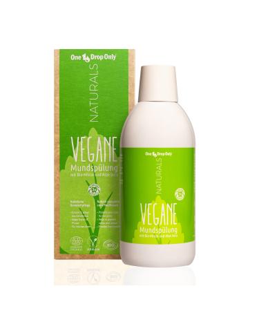 One drop only naturals-500ml vegan mouthwash with organic mint & organic aloe vera / eco-test overall result "good" ingredients "very good" / vegan mouthwash for natural & sustainable oral hygiene