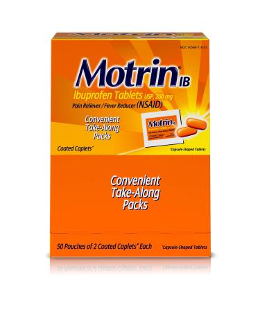 Motrin IB, Ibuprofen 200mg Tablets for Fever, Muscle Aches, Headache & Pain Relief, 50 pks of 2 ct 50 Count (Pack of 2)
