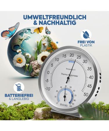 MAVORI 2in1 Stainless Steel Thermometer & Hygrometer | Analog Indoor Climate Control | Accurate Air Humidity & Temperature | 12.5cm - Buy Online on GoSupps.com