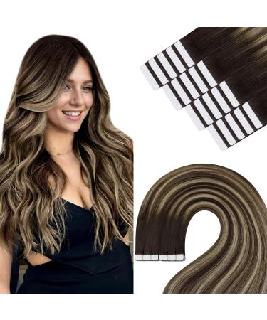 Youngsee Tape Extensions real hair ombre 35cm tape in extensions dark brown ombre ashblond tape in extensions real hair seamless real hair extensions tape balayage tape real hair for women 50g #4/18/4 35 cm 3- #4/18/4