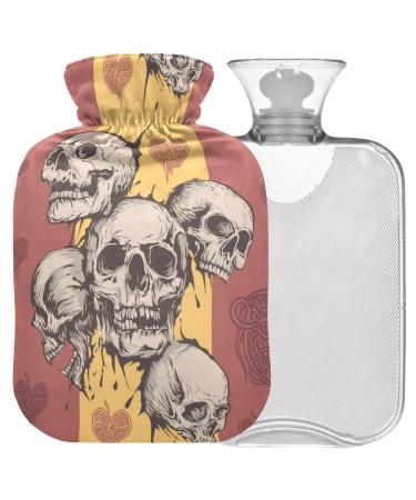 Naanle heart skull hot water bottle with reference transparent hot water bottle Handfoots Heating tag for pain relief heat and cold therapy 2L