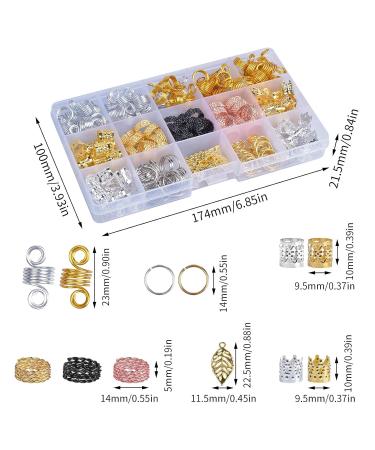 200 Hair Braiding Rings & Aluminum Dreadlocks Pearls - Adjustable Metal Hair Cuffs in Gold & Silver with Storage Box | Perfect for Hair Accessories - Buy Online on GoSupps.com