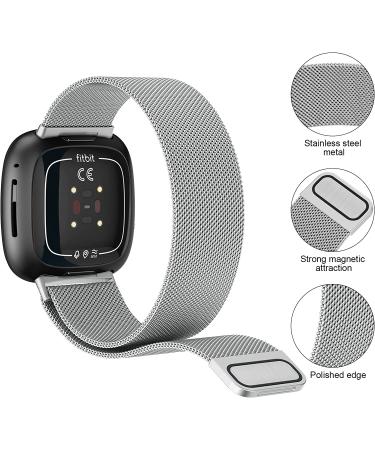Tobfit Metal Bands for Fitbit Versa 3/Sense with 2 x TPU Screen Protectors - Black & Silver Large - Buy Online on GoSupps.com