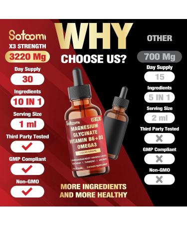 10in1 Magnesium Glycinate Liquid Drops Magnesium Complex Supplement with Omega3 Vitamin D3 Vitamin B6 Ashwagandha and More - Supports Overall Wellness - 1 FL Oz - 1 Month Supply - Buy Online on GoSupps.com