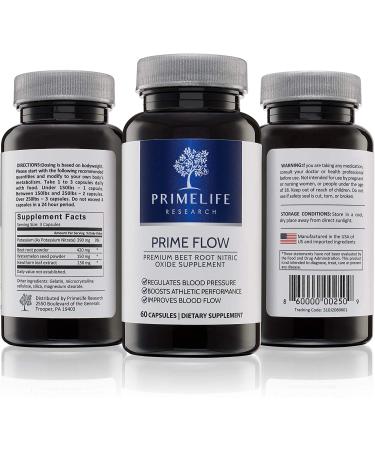 Prime Flow Beet Root Nitric Oxide Supplement - Lower Blood Pressure & Improve Heart Health - 60 Capsules - Buy Online on GoSupps.com