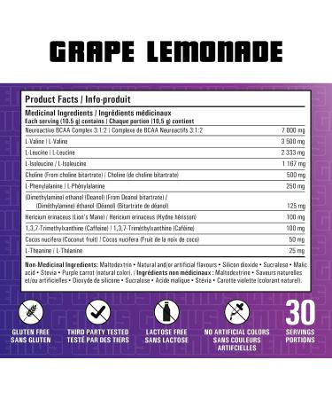 Revolution Nutrition Uprising Genius BCAA 3:1:2 Lion's Mane Nootropics Formula 315g 30 Servings Grape Lemonade Grape Lemonade 315g - Buy Online on GoSupps.com