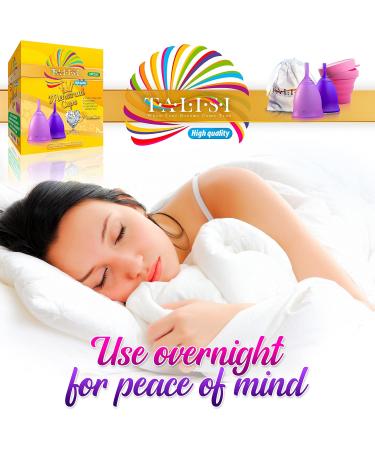 Talisi Reusable Menstrual Cups - Set of 2 for Women | Eco-Friendly Feminine Hygiene | Collapsible Sterilization | Regular & Heavy Flow | Small & Large | Alternative to Tampons & Pads - Buy Online on GoSupps.com