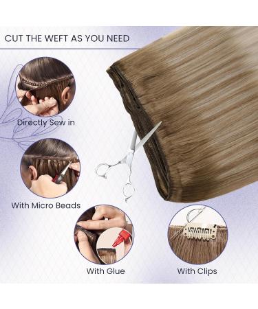 LAAVOO Ombre Brown Balayage Real Hair Extensions - Remy Sew In Weft | 100g 50cm #8/18/60 & #8/16/60 - Buy Online on GoSupps.com