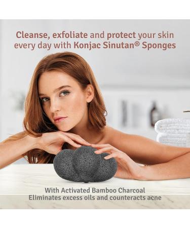 Sinutan | Konjac Face Sponge | 100% Natural Bamboo Activated Charcoal | Konjac Sponge for Exfoliation and Deep Pore Cleansing | Ecological Sponges | Gift Idea - Buy Online on GoSupps.com