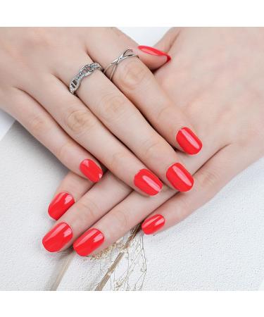 Jofay Fashion Neutral Square Short Press on Nails - Hot Red Full Cover False Nails Tips for Women - 24Pcs Reusable PureFit Stick on Nails - Buy Online on GoSupps.com