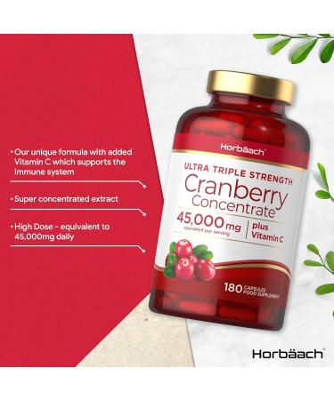 Cranberry Capsules 45,000mg with Vitamin C | 180 High Strength Powder Capsules | Women & Men's Supplement by Horbaach - Buy Online on GoSupps.com
