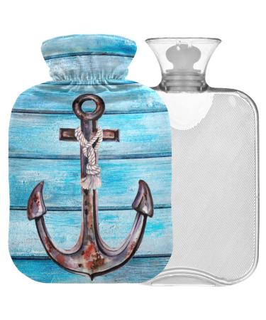 Naanle watercolor heat bottle made of wood with anchor with reference transparent hot water bottle 1 l hot water bottle for bed hand feet warmer pain relief heat and cold therapy