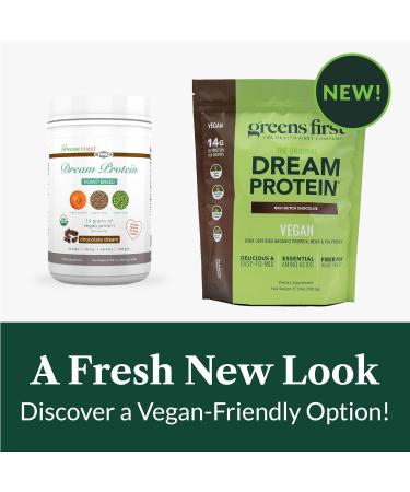 Greens First Dream Protein Plant-Based Vegan Powder - USDA Organic Pumpkin Hemp & Pea Protein - Gluten-Free Non-GMO No Added Sugar (Rich Dutch Chocolate 27.54 oz) - Buy Online on GoSupps.com