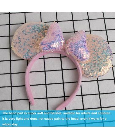 HuangQi Mouse Ears Headband with 3D Pink Bow - Double-sided Sequin Hair Band for Birthday Party or Amusement Park - Buy Online on GoSupps.com