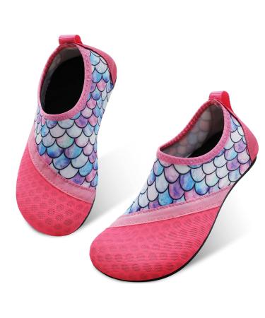 JIASUQI Kids Boys Girls Water Shoes Quick Dry Barefoot Aqua Socks for Beach Swimming Pool 10.5/11 UK Child Pink Scale