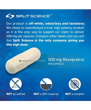Split Science Canadian-Made 98% Premium Resveratrol | High Concentration 500mg per Capsule | High Bioavailability Cellular Support and Intracellular Antioxidant | 60 Vegan Capsules 1 - Buy Online on GoSupps.com