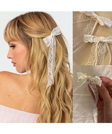 Nayyana 2 Pieces Lace Hair Bow Clips for Women White Lace Bows for Hair Cute Hair Bands Hair Accessories Cute Tulle Long Bow Hair Clips Women Ribbon Bows - Buy Online on GoSupps.com