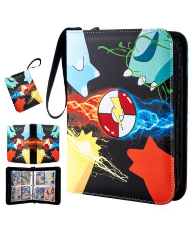 Trading Card Binder ,4 Pocket Card Binder,Card Collection Binder with 50 Removable Sleeves 3-ring Zipper Trading Card Book Suitable for 400 Cards Collectibles Trading Card Albums Girls Boys Toys Gifts(black) 9.9*7.1*1.8IN black