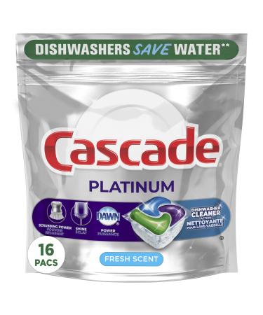 Cascade Dishwasher Detergent Pods with Dishwasher Cleaner Platinum Actionpacs Dishwasher Pods Fresh Scent 16 Count